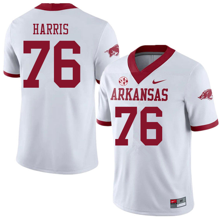 Men #76 E'Marion Harris Arkansas Razorbacks College Football Jerseys Sale-Alternate White